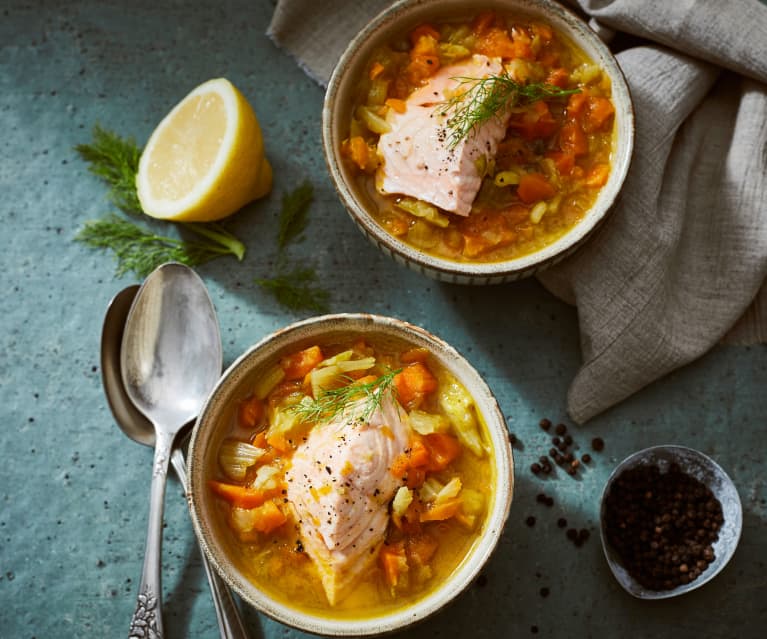 Möhren-Fenchel-Eintopf mit Lachs