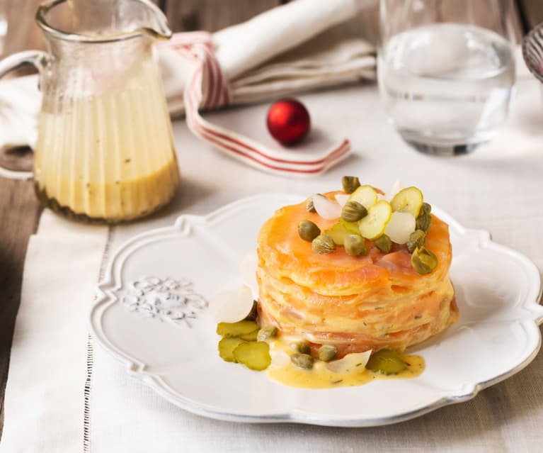 Timbales de salmón con salsa holandesa