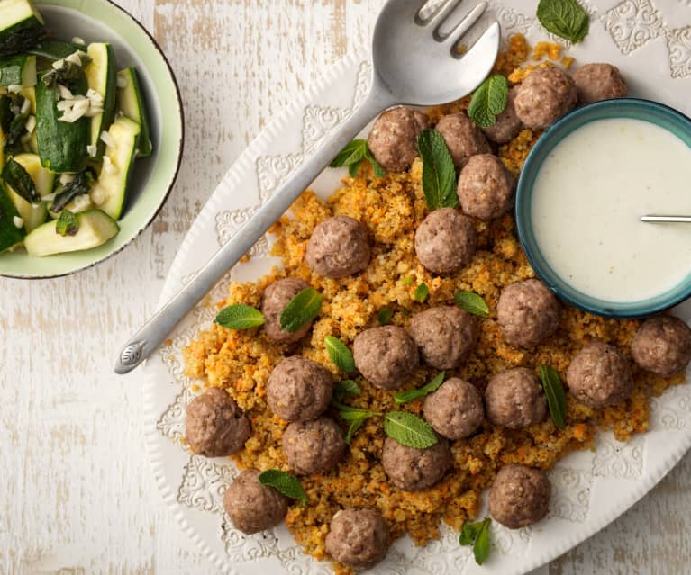 Dukkah Lamb Meatballs with Quinoa and Yoghurt Sauce