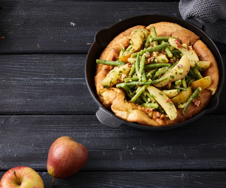 Yorkshirepudding mit Birnen-Bohnen-und-Speck-Salat