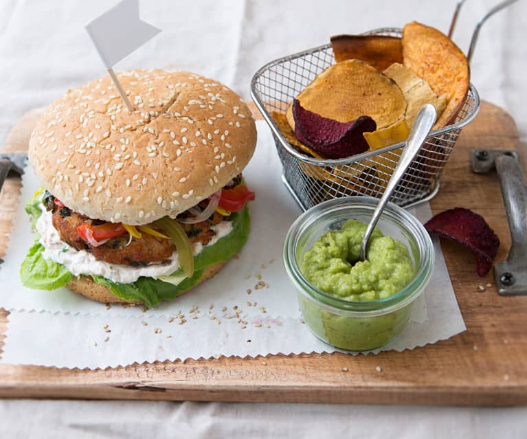 Burger de pavo con verduras encurtidas