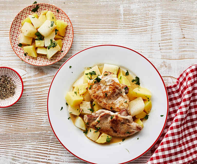 Schweine-Minutenschnitzel mit Kartoffel-Kohlrabi-Gemüse