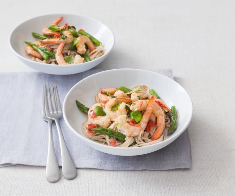 Chilli lime prawns with soba noodles