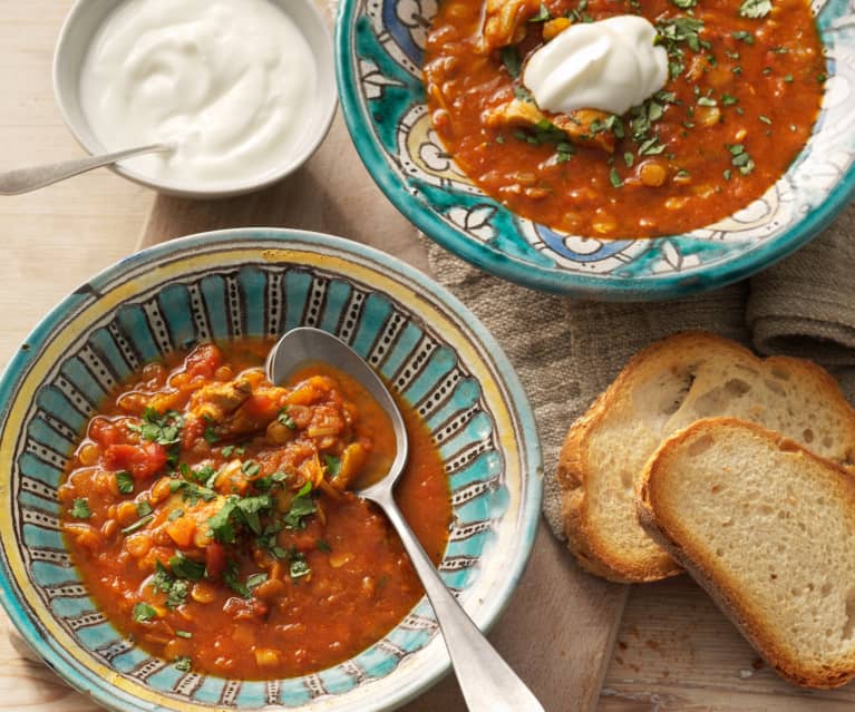 Moroccan harira soup with chicken