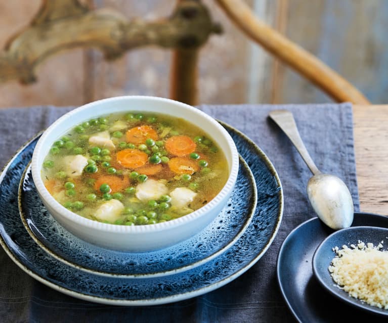 Caldo de frango e legumes