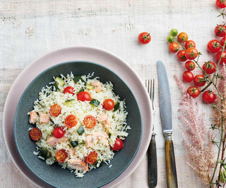 Arroz com salmão a vapor