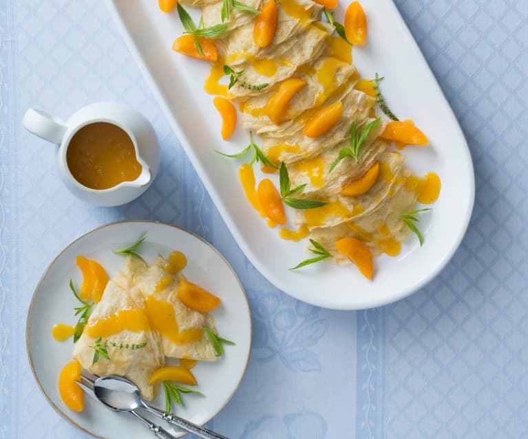 Gluten free coconut crêpes with apricot sauce