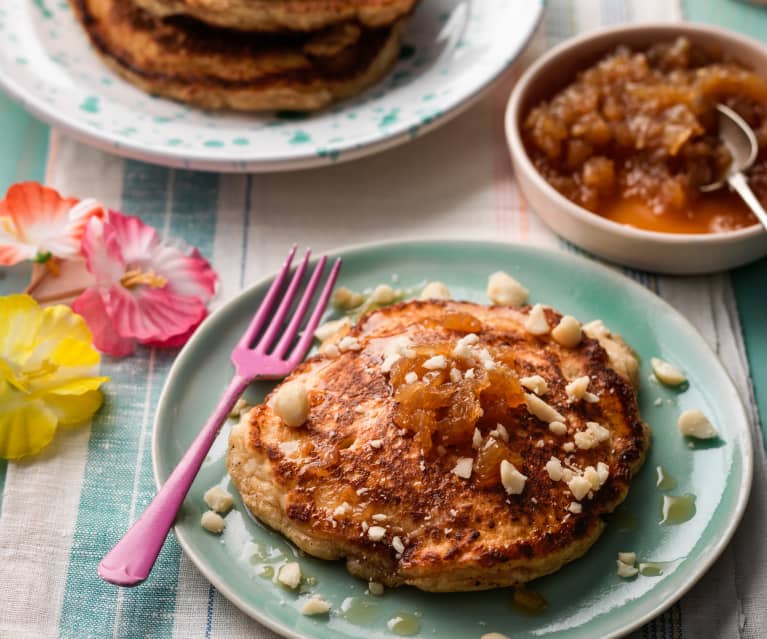 Fluffy Hawaiian Pancakes with Pineapple Sauce