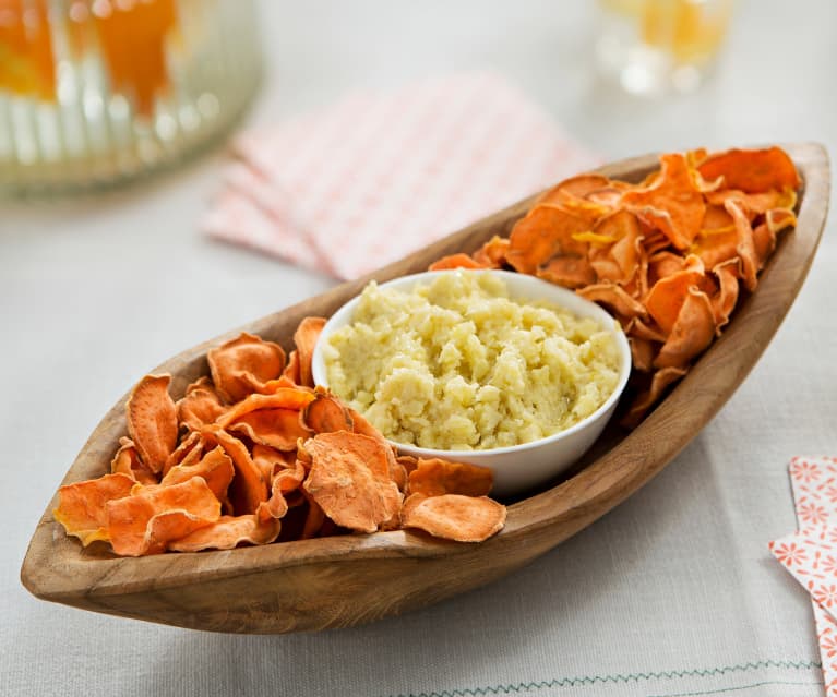 Chips de batata con paté de calabacín