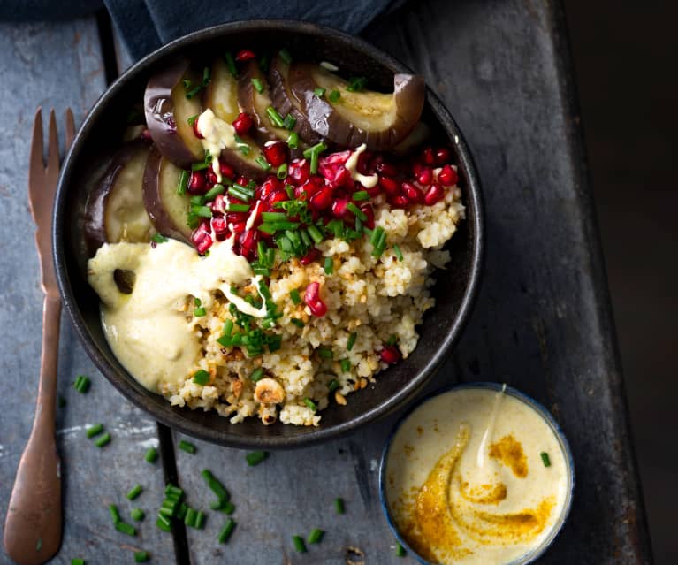 Salade de boulgour, aubergines et grenade