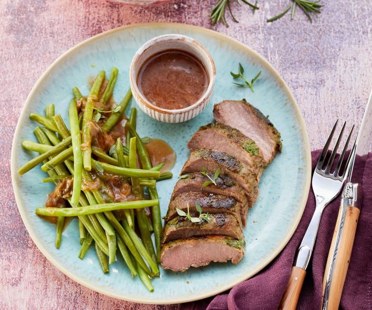 Lammlachse mit Portwein-Rhabarber-Sauce