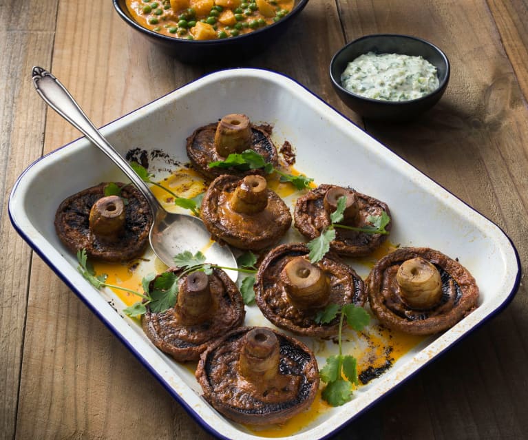 Tandoori portobellos with creamy coconut raita