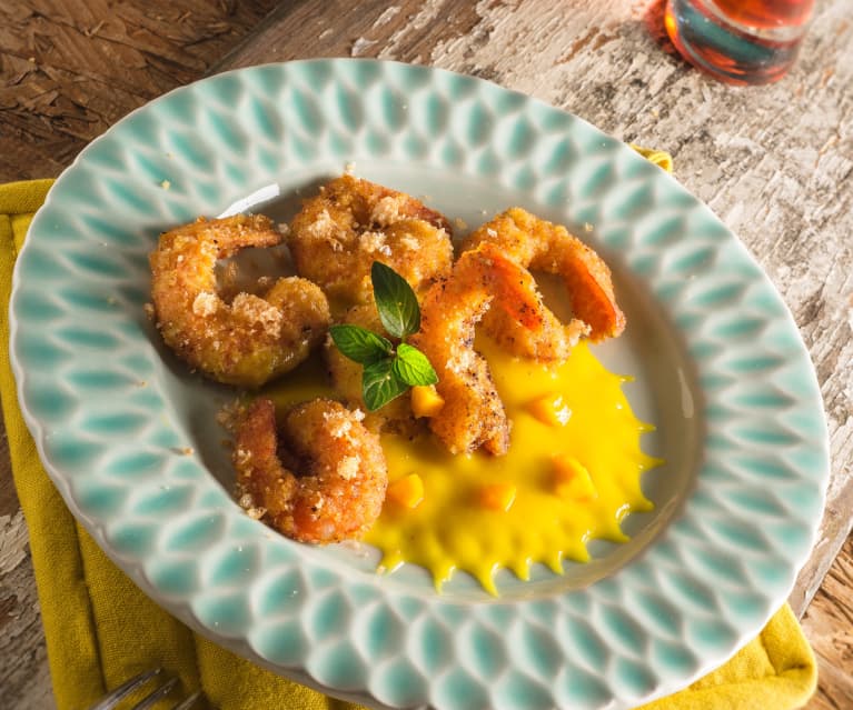 Camarones con chicharrón y salsa de mango