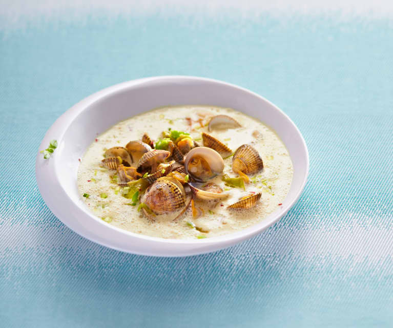 Coquillages à la fondue de poireaux