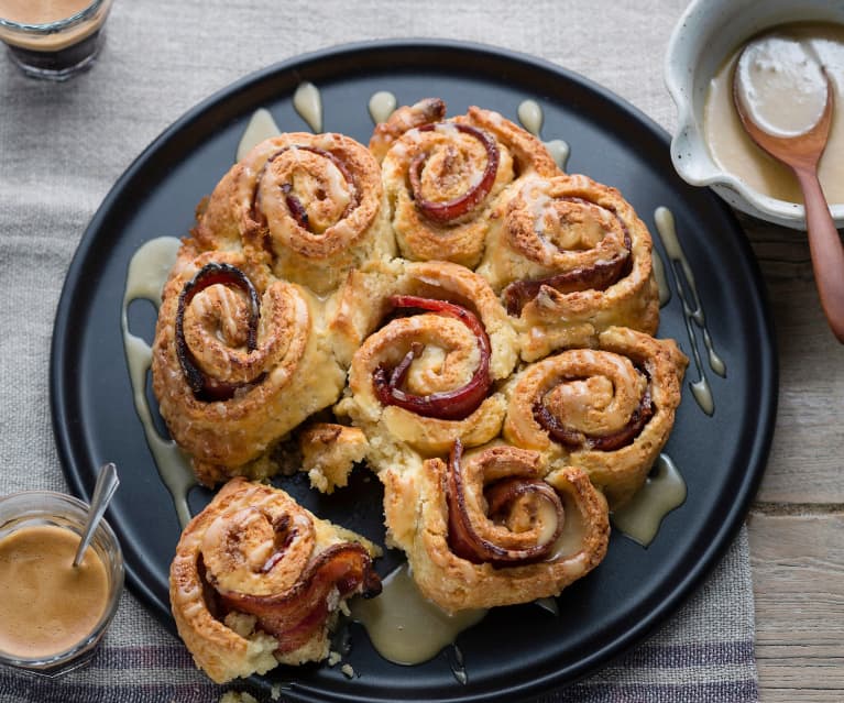 Bacon and cinnamon scrolls with salted maple glaze