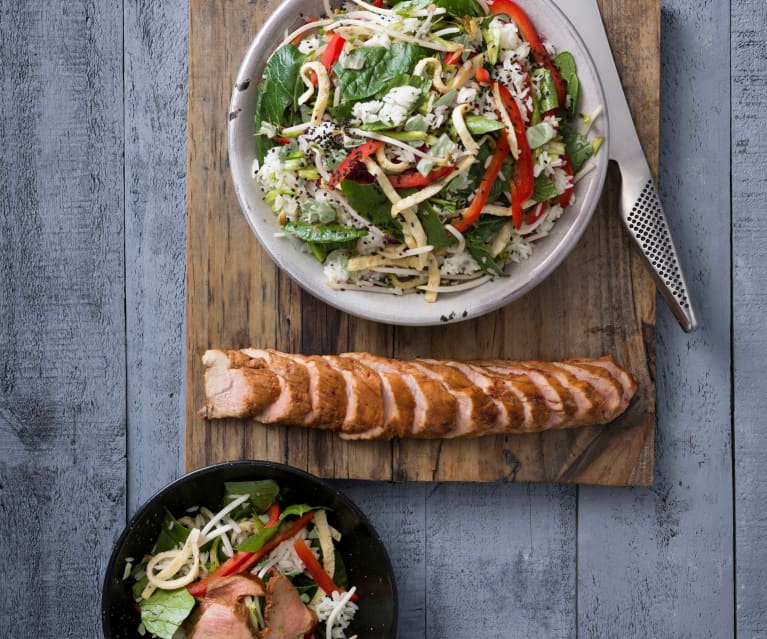 Solomillo de cerdo al estilo coreano con ensalada de arroz