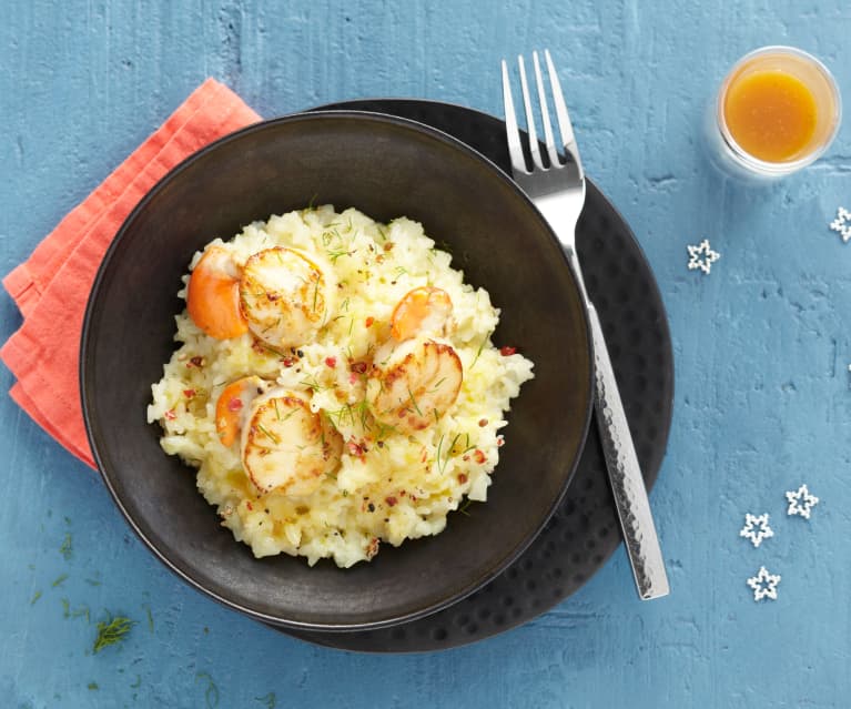 Risotto de saint-jacques, caramel de mandarine Risotto de saint-jacques, caramel de mandarine