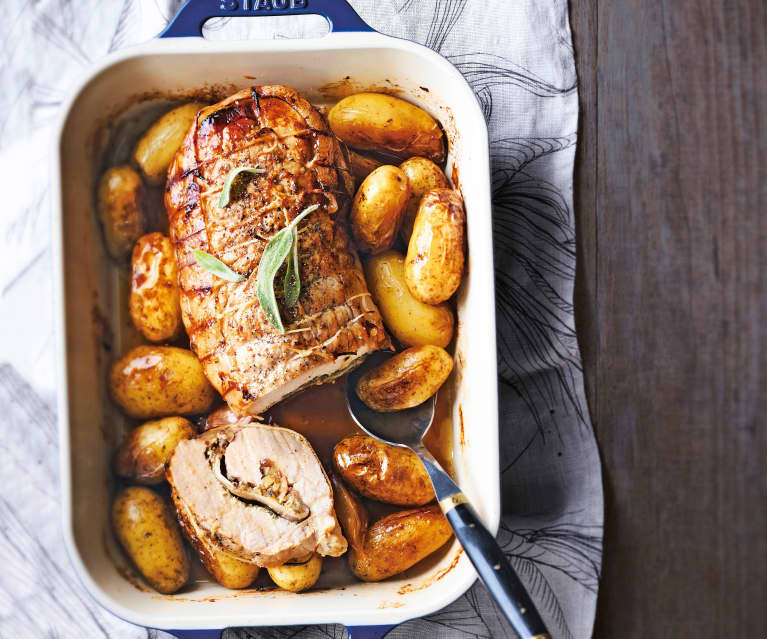 Rôti de veau farci aux herbes et aux champignons