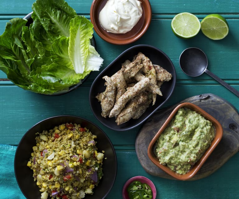 Jalapeño Chicken Lettuce Wraps with Guacamole