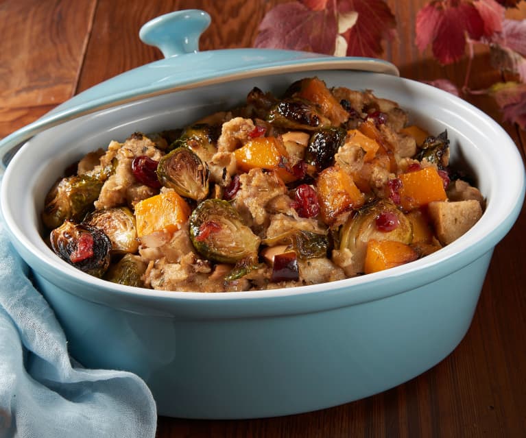 Herb Stuffing with Butternut Squash and Brussels Sprouts