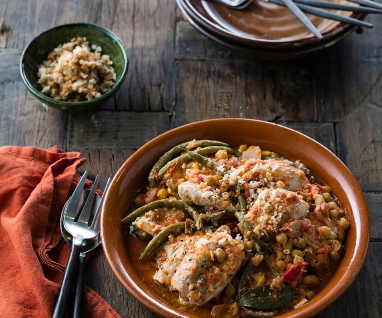 Herb-salted chicken and chickpea casserole