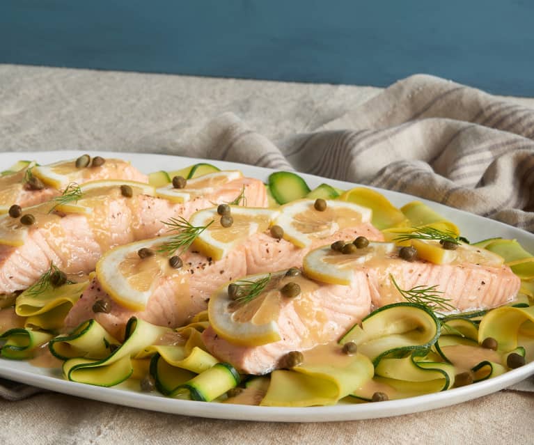 Lemon Caper Salmon with Ribbon Squash