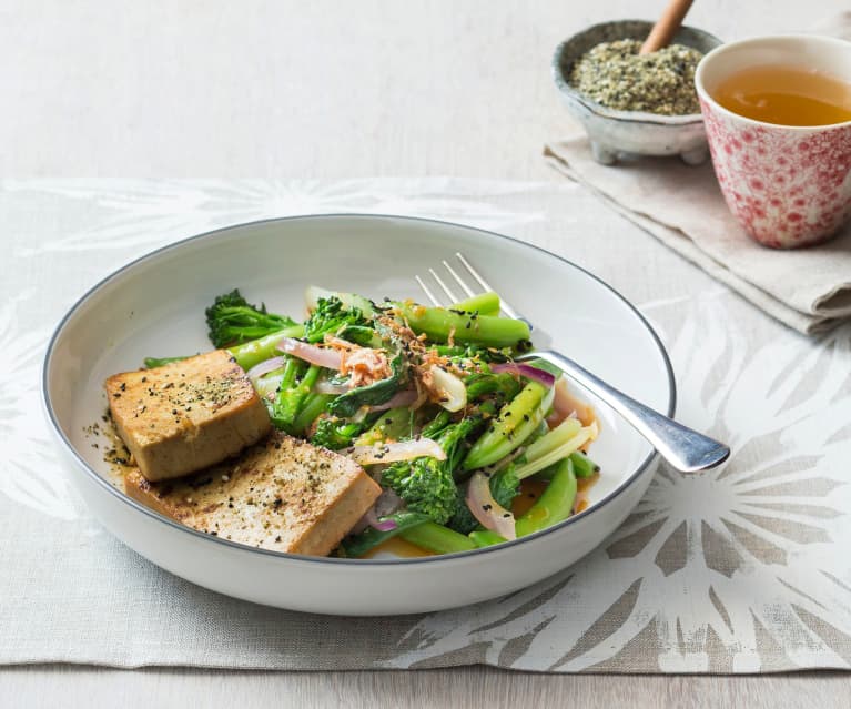 Honey ginger tofu with greens