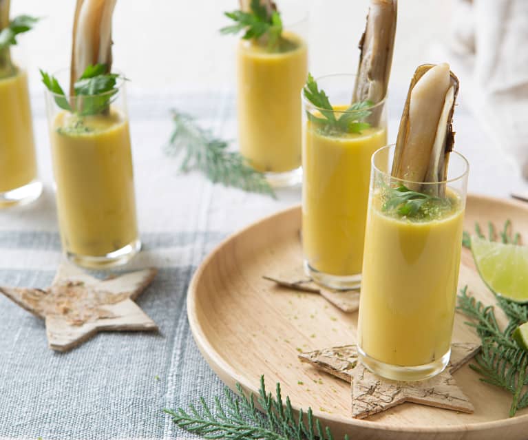 Navajas con crema de verduras al aroma de cítricos