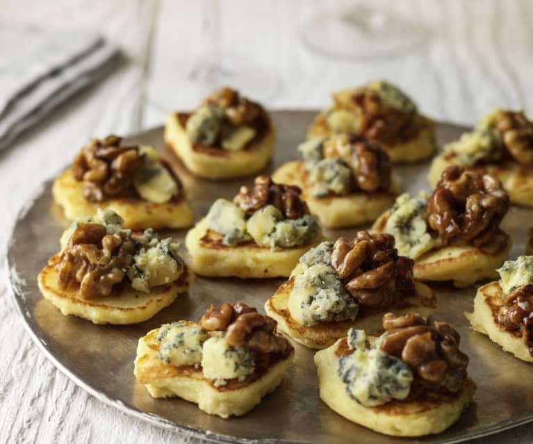 Parsnip Blinis with Stilton, Walnuts and Honey Parsnip Blinis with Stilton, Walnuts and Honey