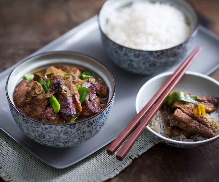 Pork belly with spring onions