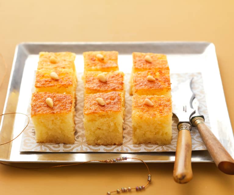 Basbousa, Eggless Basbousa, Arabic semolina cake - Sandhya's recipes