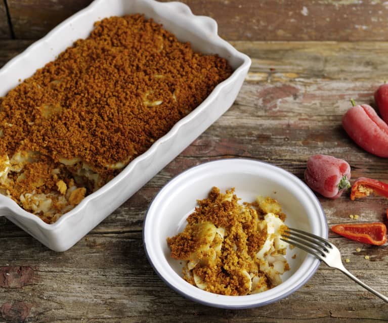 Bacalhau com broa e pimentos