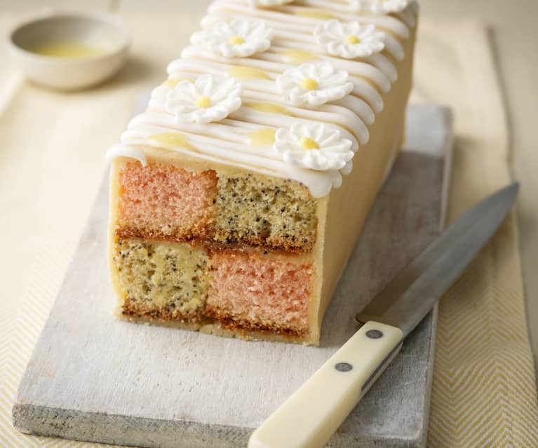 Citron- og birkes Battenberg kage