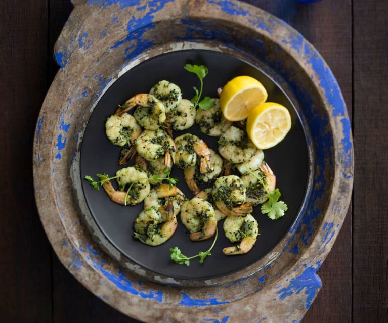 Spiced coriander prawns