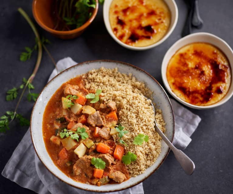 Menù: Cous cous di agnello con verdure e crema catalana (Bimby Friend)