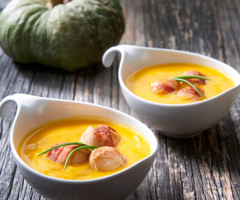 Crema di zucca e capesante alla pancetta