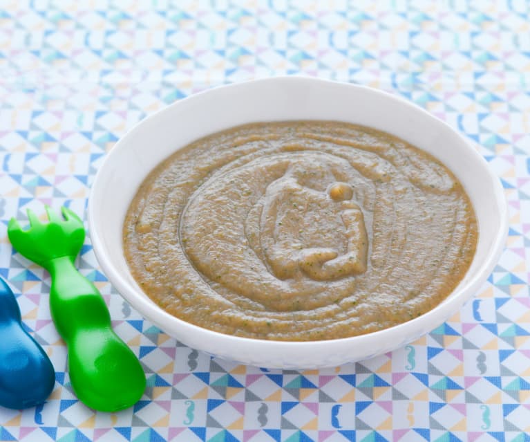 Purée de bébé courgettes maïs jambon