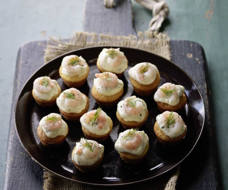 Polenta Muffins with Prawns and Mayo