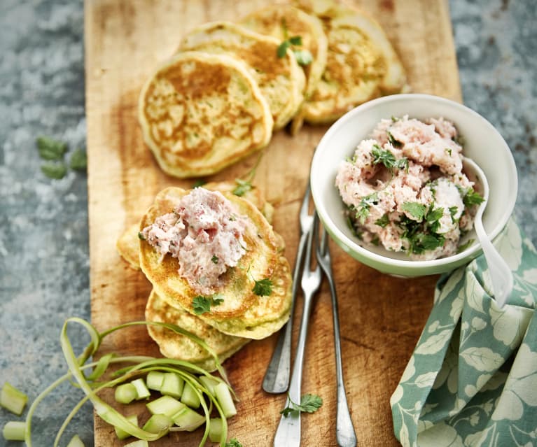 Blinis d'asperges, dip de jambon