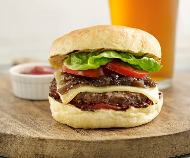 Buffalo Burger with Bourbon Glazed Onions