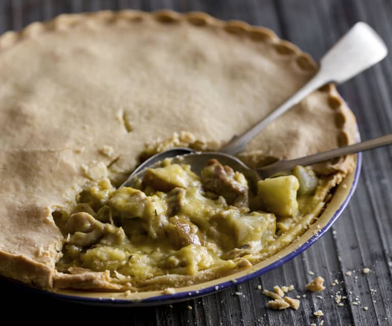 Torta salata con pollo e pere