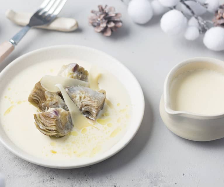 Alcachofas confitadas con crema de queso Idiazábal