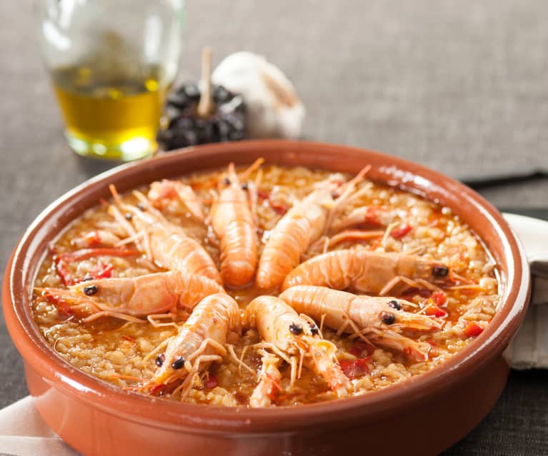 Arroz meloso con gambas congeladas