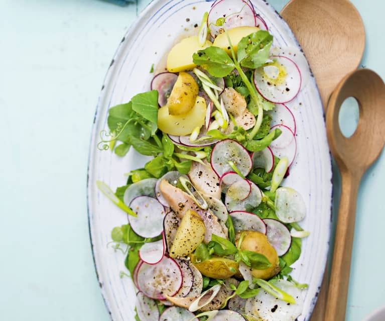 Salade de primeurs au hareng fumé et cresson