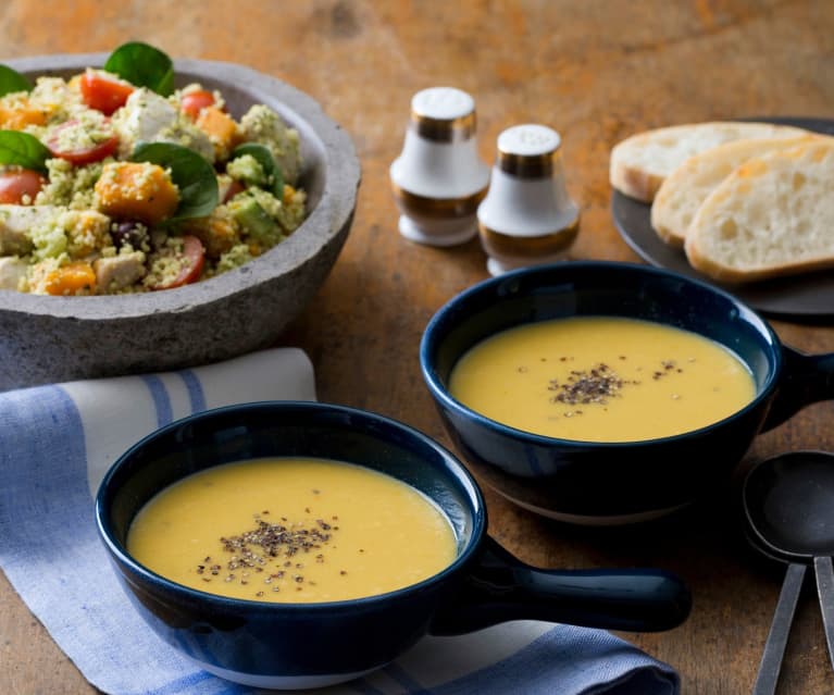 Italian chicken and couscous salad with chickpea soup