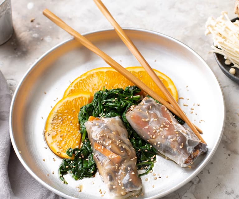 Rollos de Papel de Arroz con vegetales y brotes