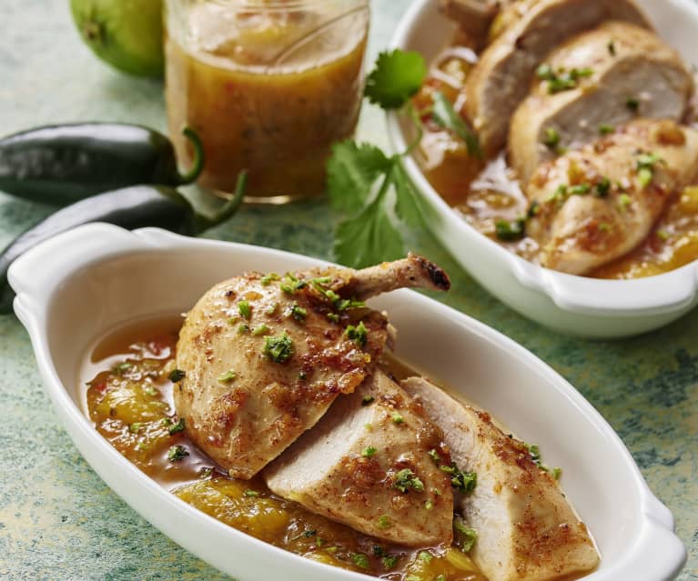 Suprêmes de poulet au miel et citron vert, chutney à la mangue