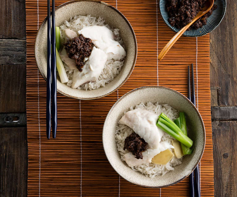 Steamed snapper, black beans and rice