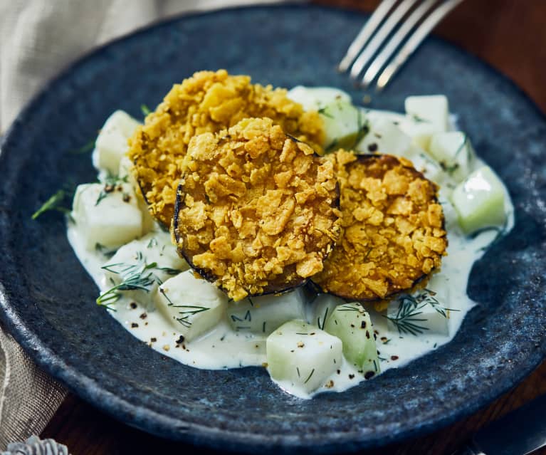 Crispy Aubergine on Creamy Kohlrabi