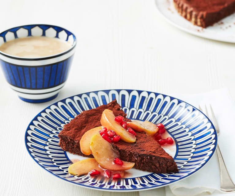 Gâteau au chocolat mit Apfelkompott